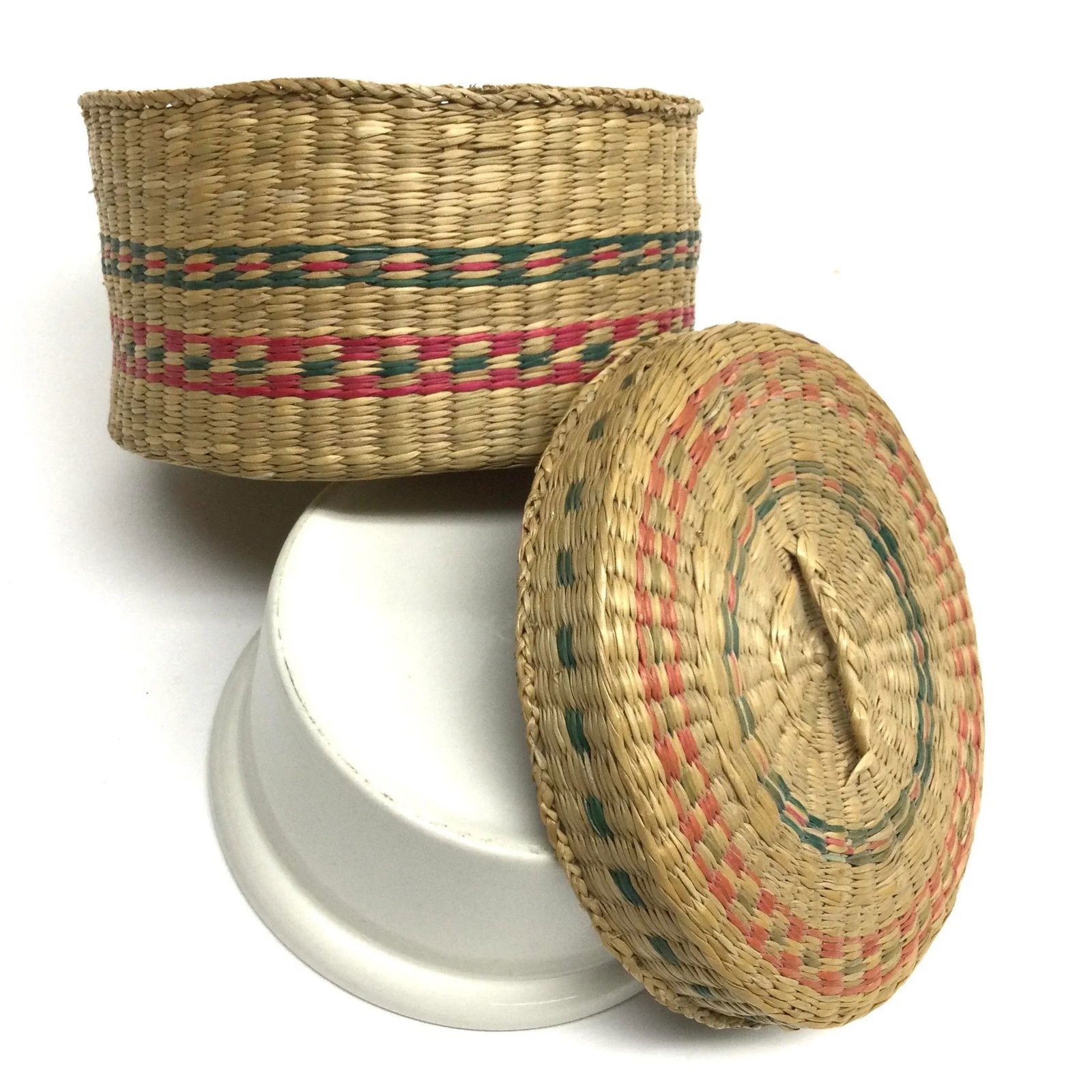 Vintage Woven Basket With White Ceramic Insert and Cover - 7