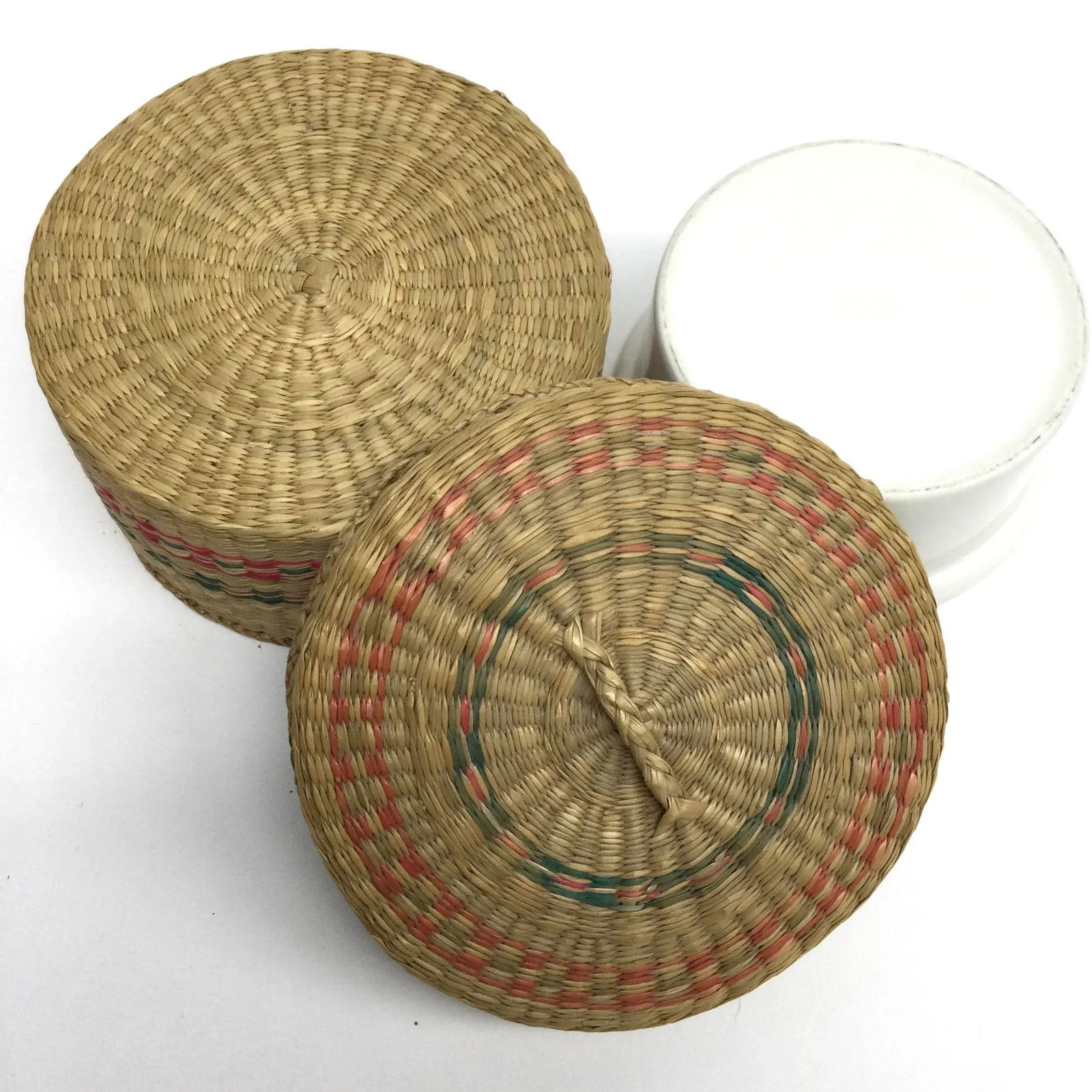 Vintage Woven Basket With White Ceramic Insert and Cover - 8