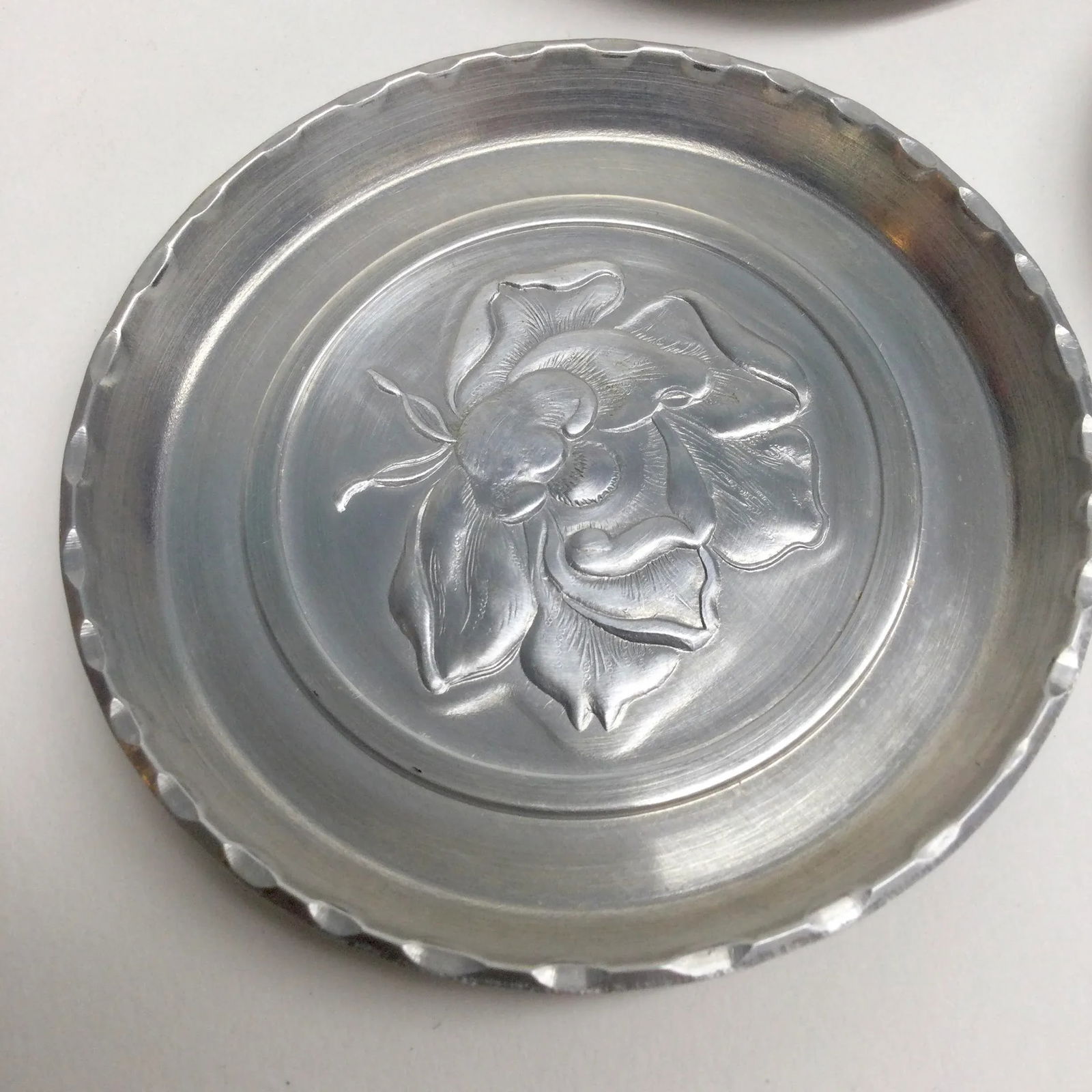 1960's Aluminum Rose Stamped Drink Coasters - Set of 8 - 10