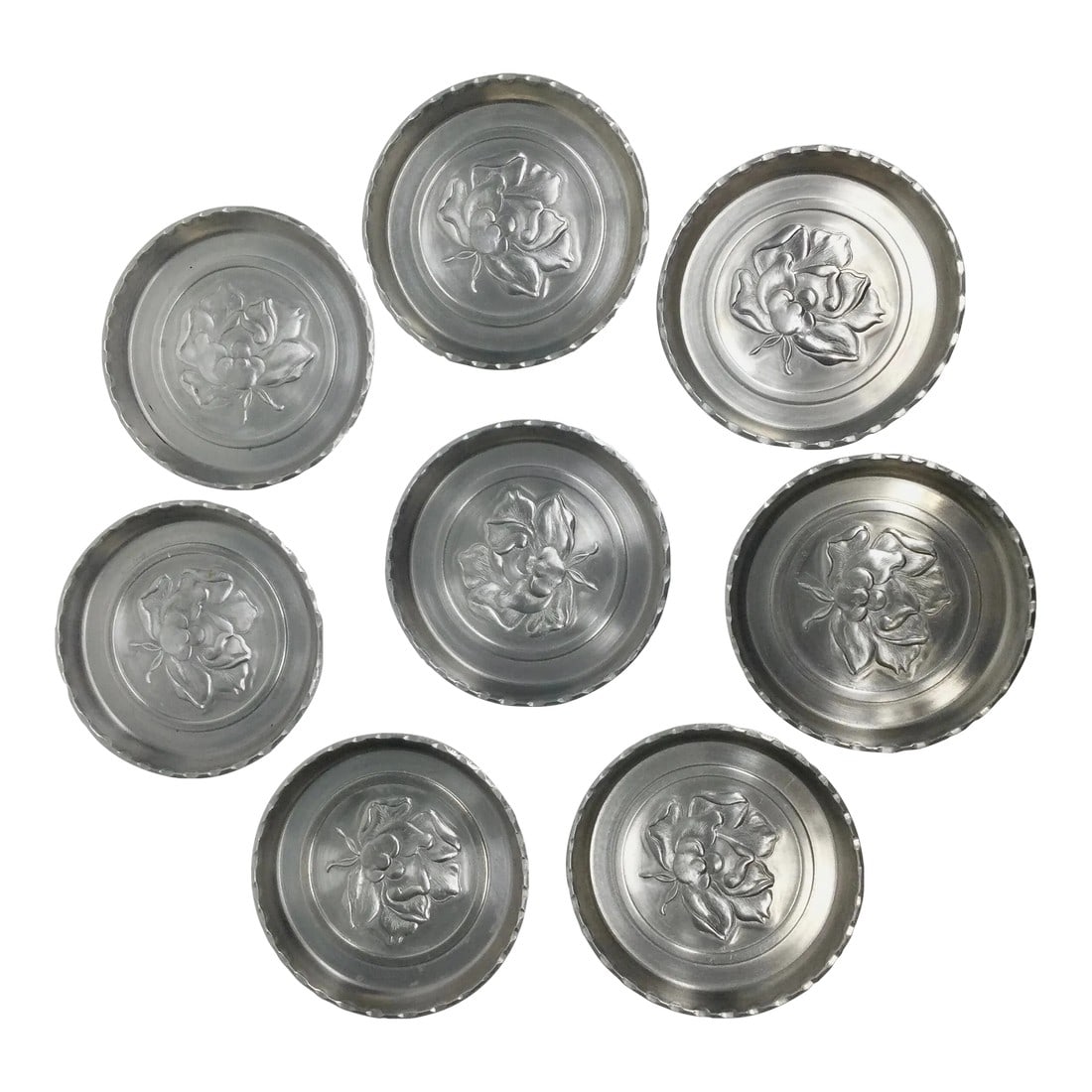 1960's Aluminum Rose Stamped Drink Coasters - Set of 8 (1 of 11)
