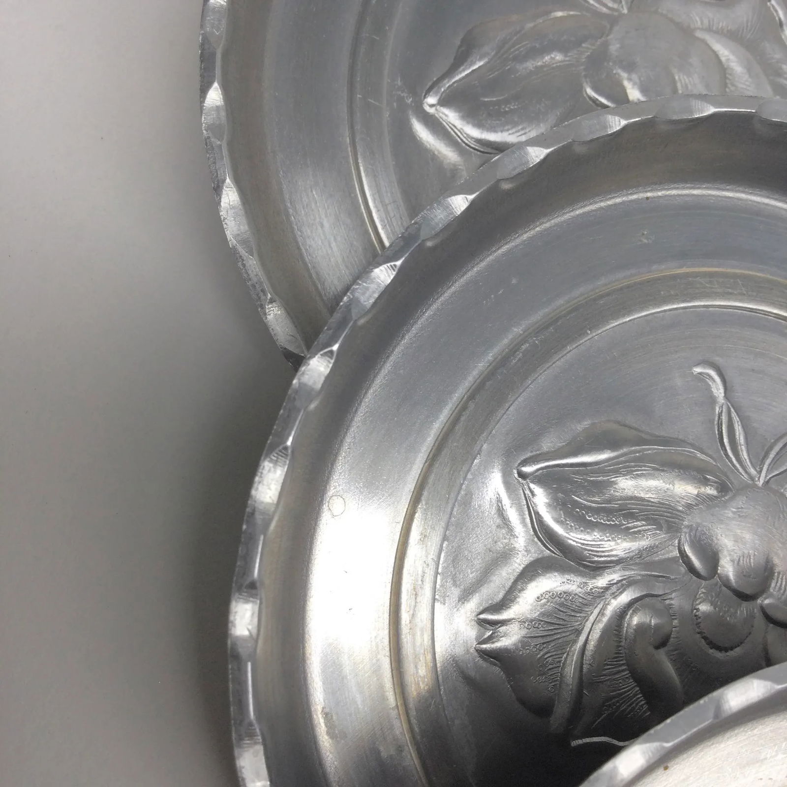 1960's Aluminum Rose Stamped Drink Coasters - Set of 8 - 8