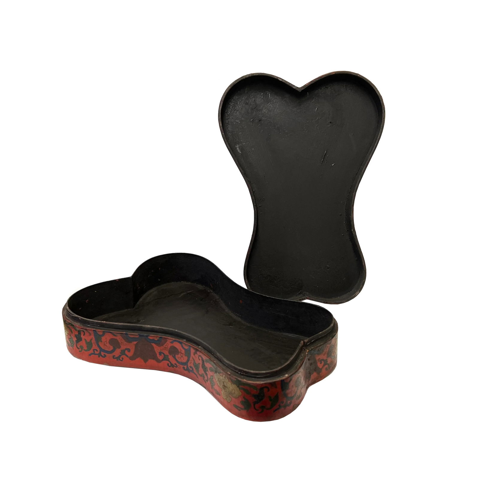 Chinese Distressed Brick Red Treasure Graphic Ribbon Shape Box - 3