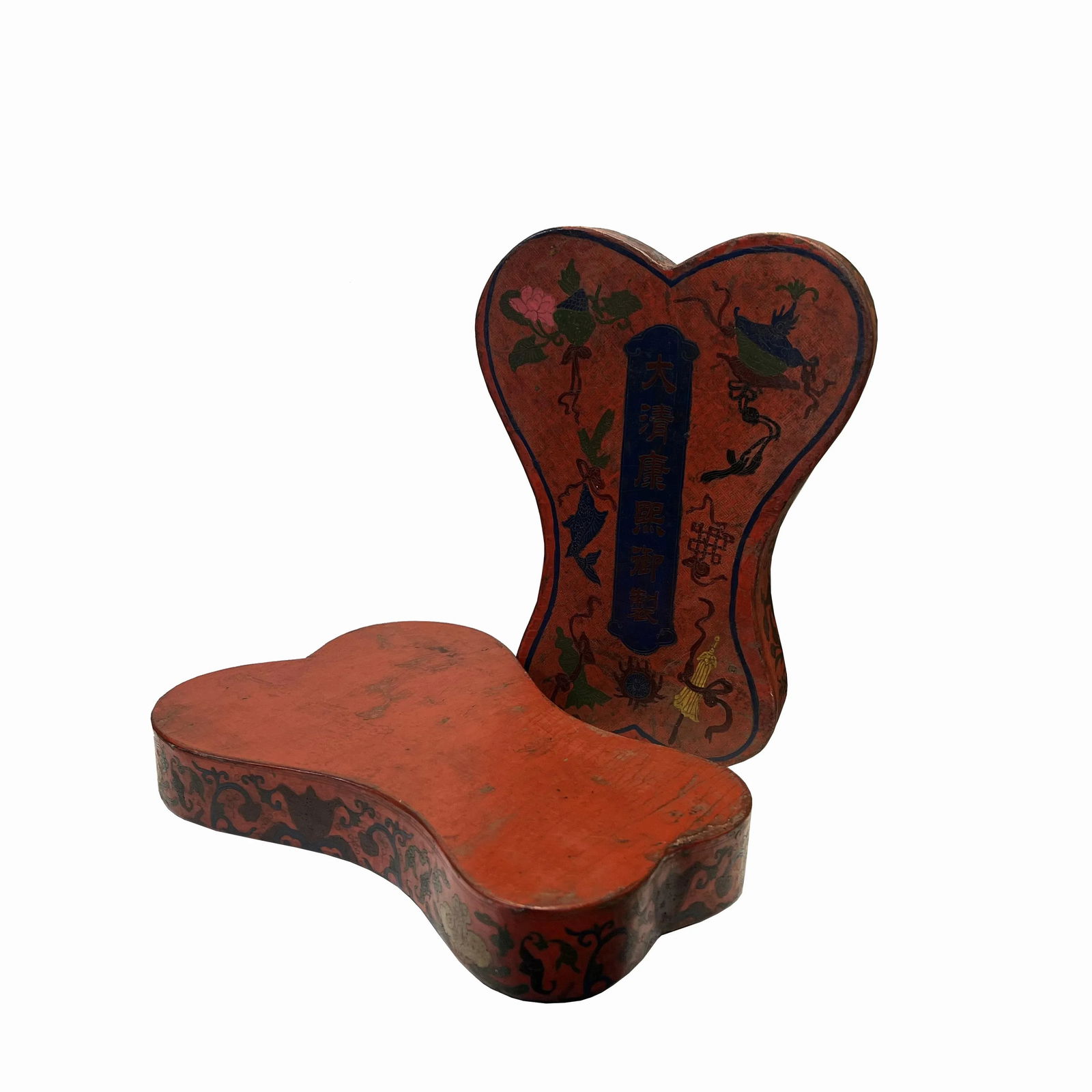 Chinese Distressed Brick Red Treasure Graphic Ribbon Shape Box - 4