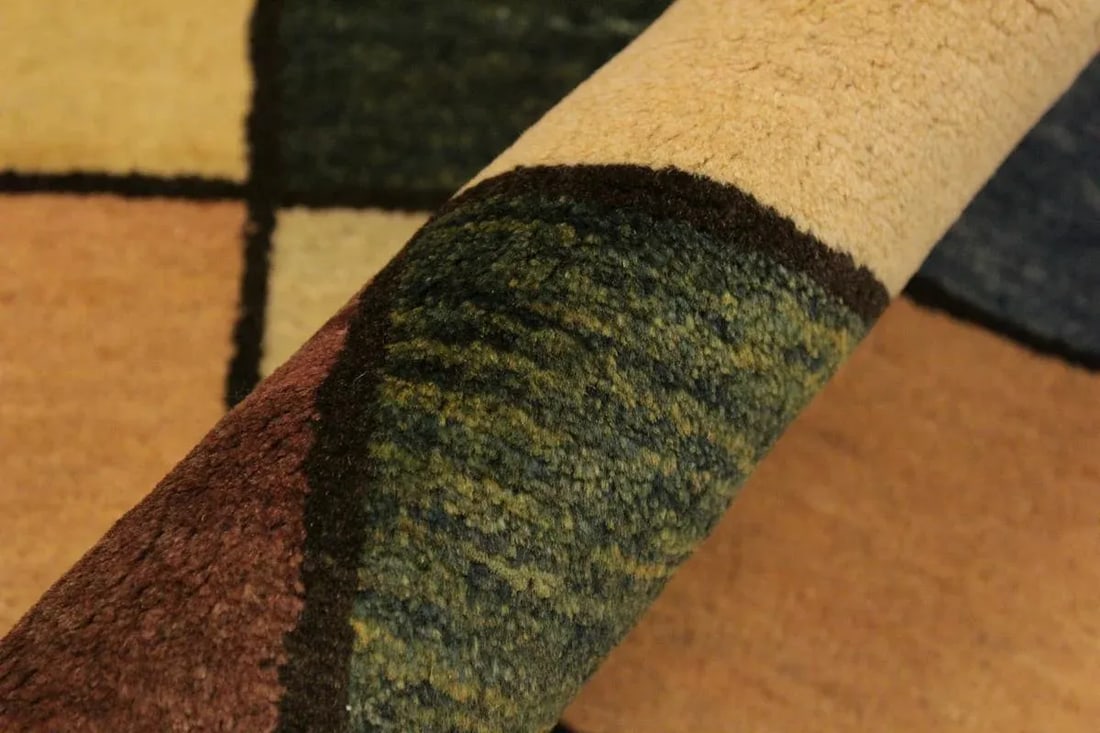 1990s Boho Chic Gabbeh Blue/Tan Wool Area Rug -4'0 X 5'4 - 3