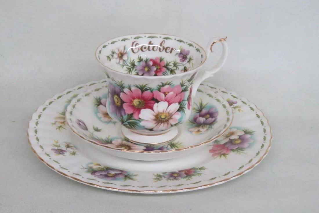 Royal Albert Bone China October Cosmo Flowers Tea Cup Saucer and Plate Set - 2