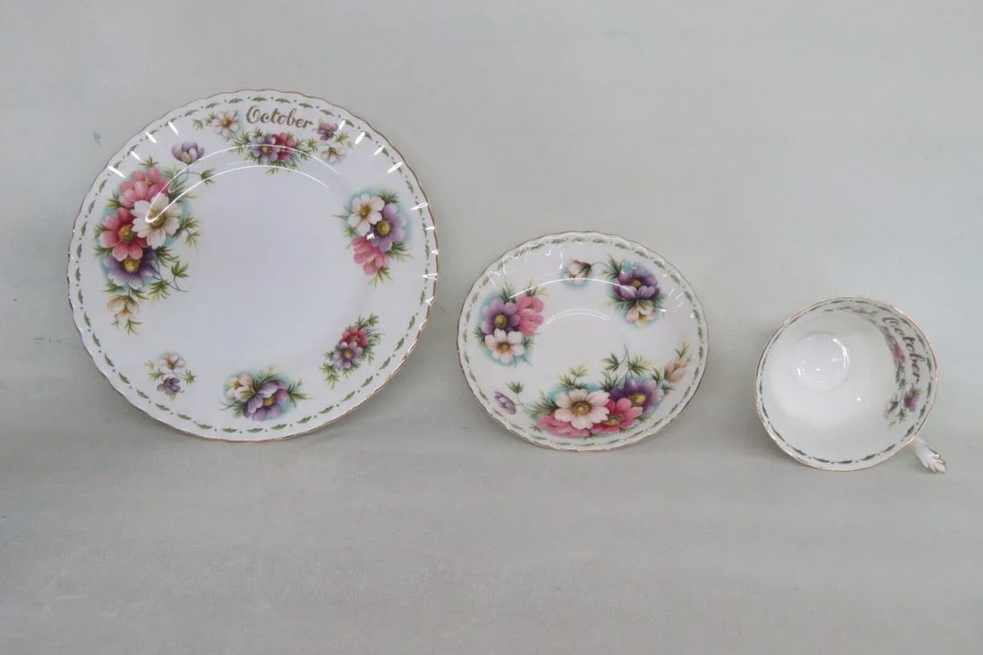 Royal Albert Bone China October Cosmo Flowers Tea Cup Saucer and Plate Set - 4