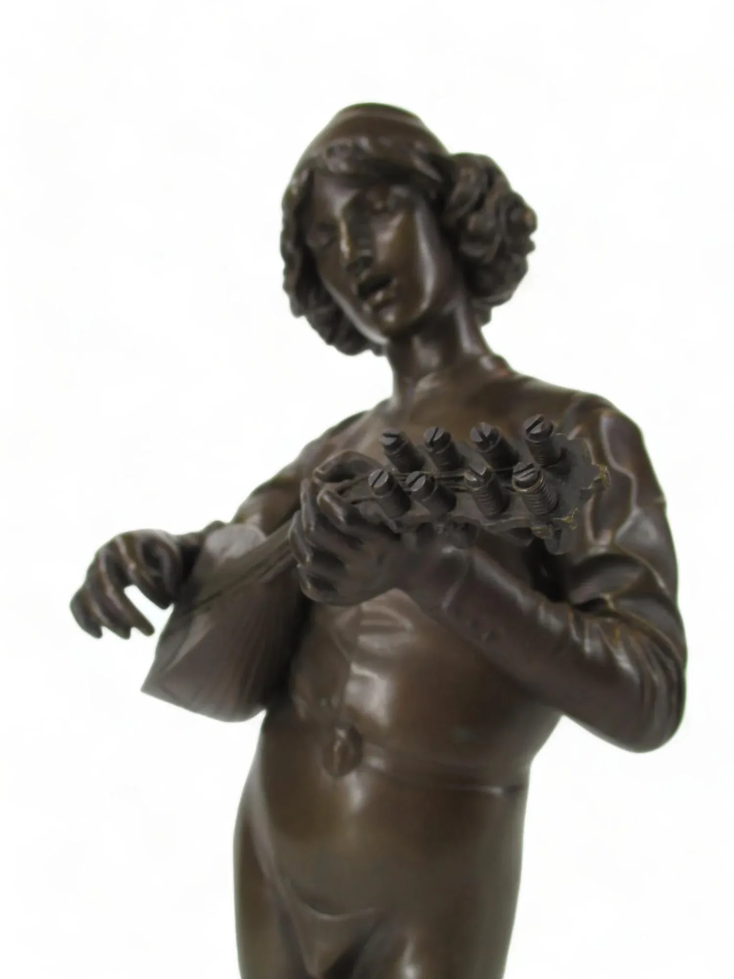 Le Chanteur Florentin Bronze Statue Artist Paul Dubois (1829-1905) Barbedienne Foundry - 3