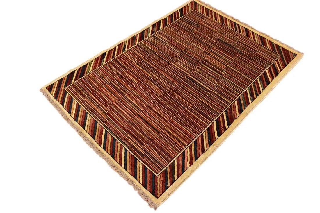 1980s Shabby Chic Gabbeh Blue/Red Hand-Knotted Wool Rug -3'3 X 4'9 - 2