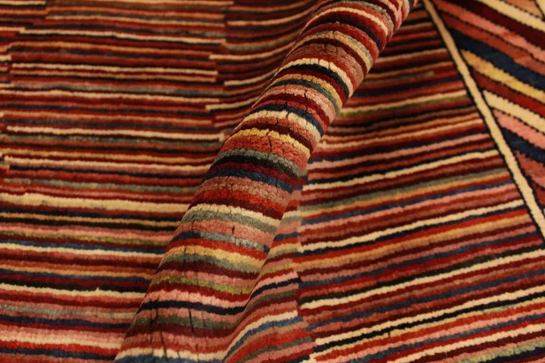 1980s Shabby Chic Gabbeh Blue/Red Hand-Knotted Wool Rug -3'3 X 4'9 - 3