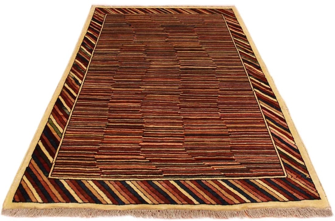 1980s Shabby Chic Gabbeh Blue/Red Hand-Knotted Wool Rug -3'3 X 4'9 - 4