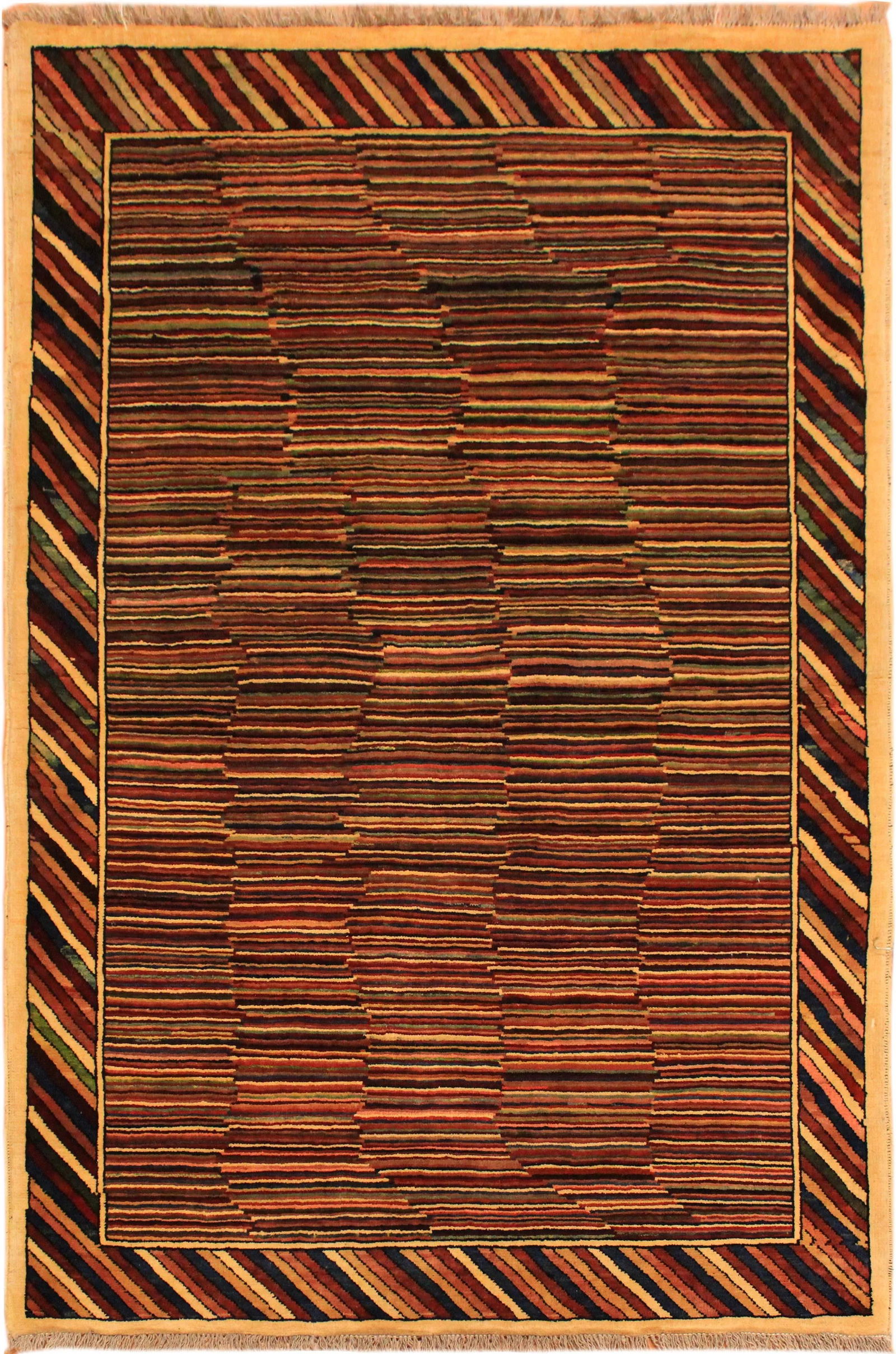 1980s Shabby Chic Gabbeh Blue/Red Hand-Knotted Wool Rug -3'3 X 4'9 - 8