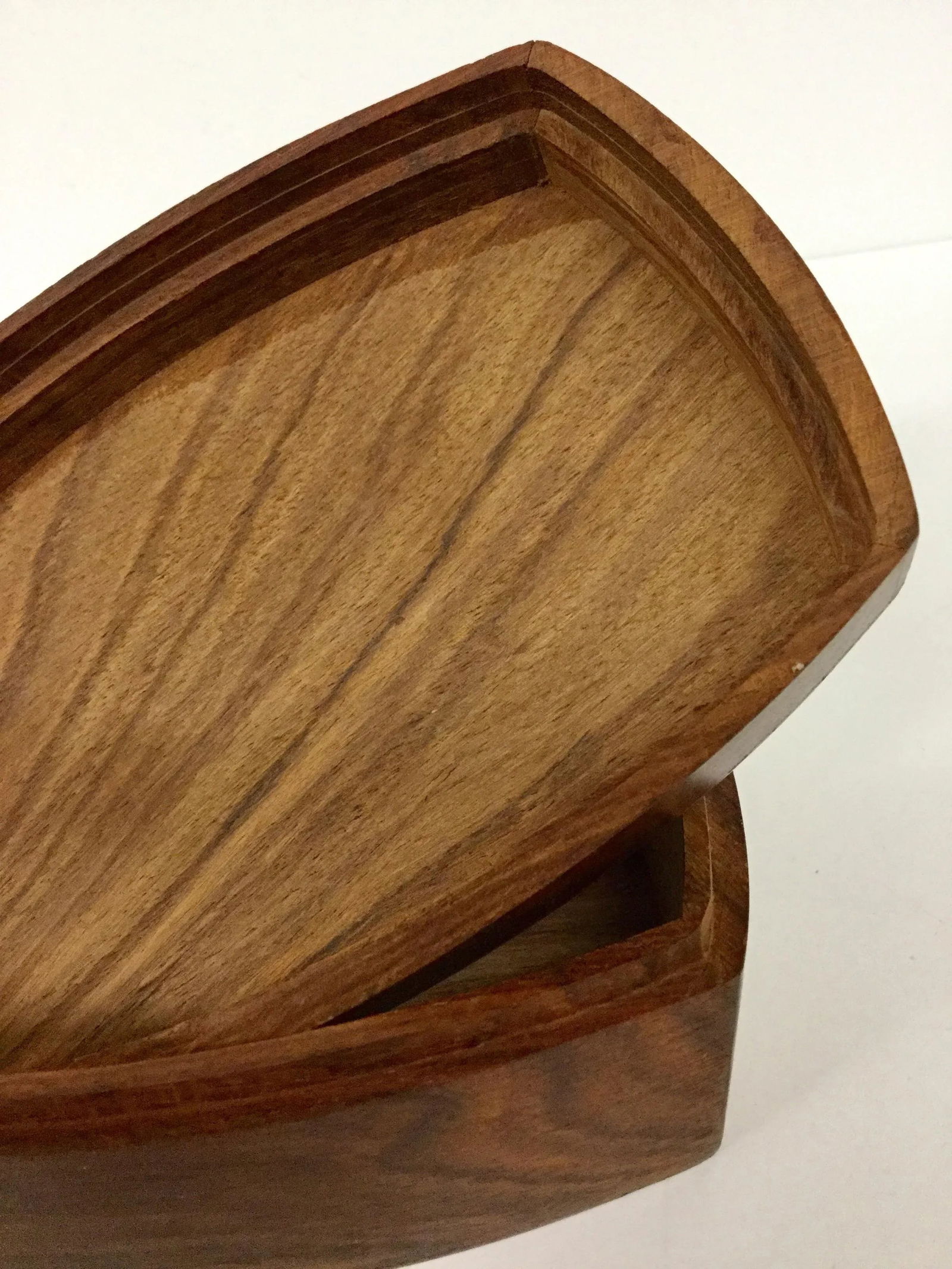 1950s Mid-Century Modern Hand Carved Wood & Brass Inlay Box - 12