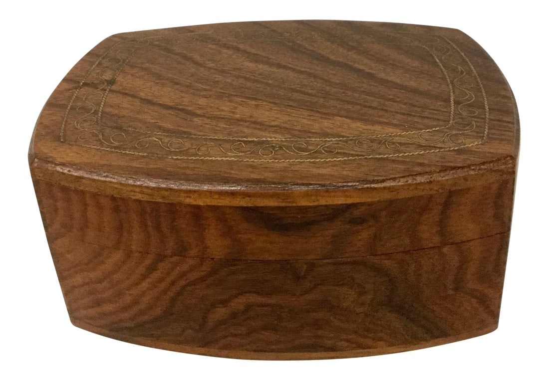 1950s Mid-Century Modern Hand Carved Wood & Brass Inlay Box (1 of 13)