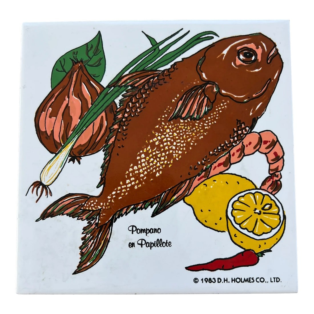 Vintage Tile Trivet by D H Holmes Pompano en Papillote (1 of 2)
