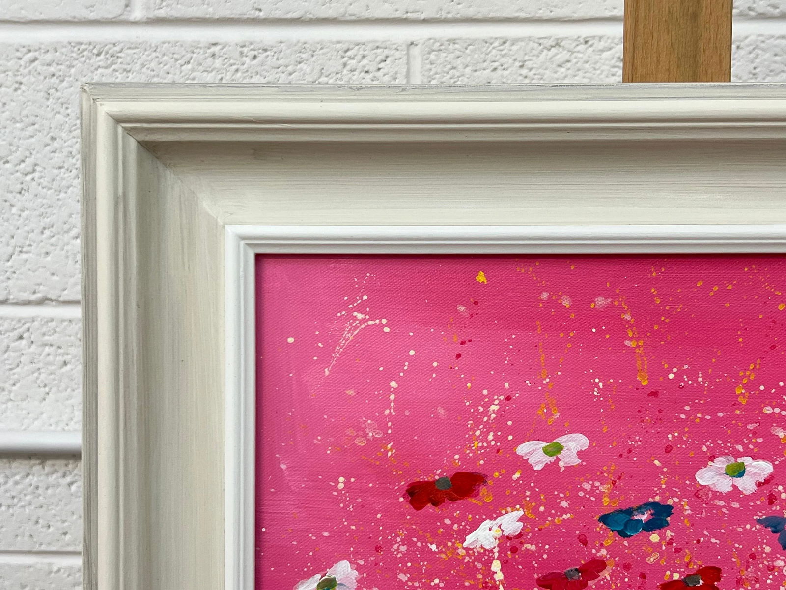 Abstract White & Turquoise Flowers on Pink Background by Contemporary Artist, 2023 - 7