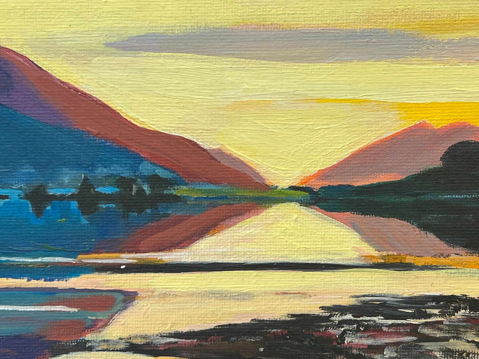 Golden Yellow Landscape Painting of the Scottish Highlands by Contemporary British Artist - 12