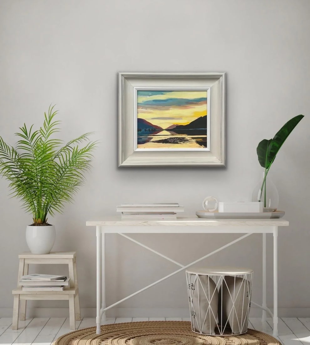 Golden Yellow Landscape Painting of the Scottish Highlands by Contemporary British Artist - 3