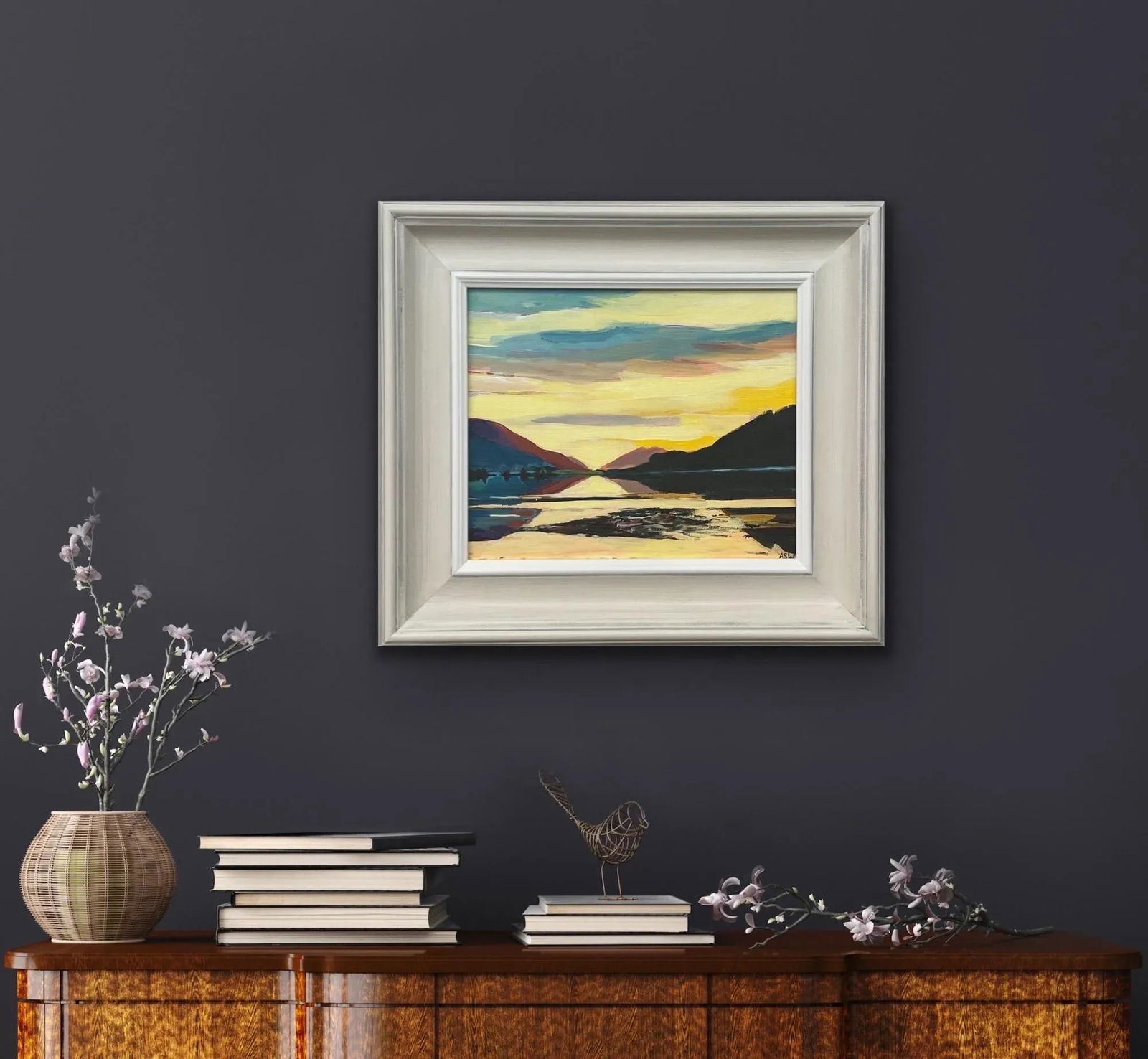 Golden Yellow Landscape Painting of the Scottish Highlands by Contemporary British Artist - 4