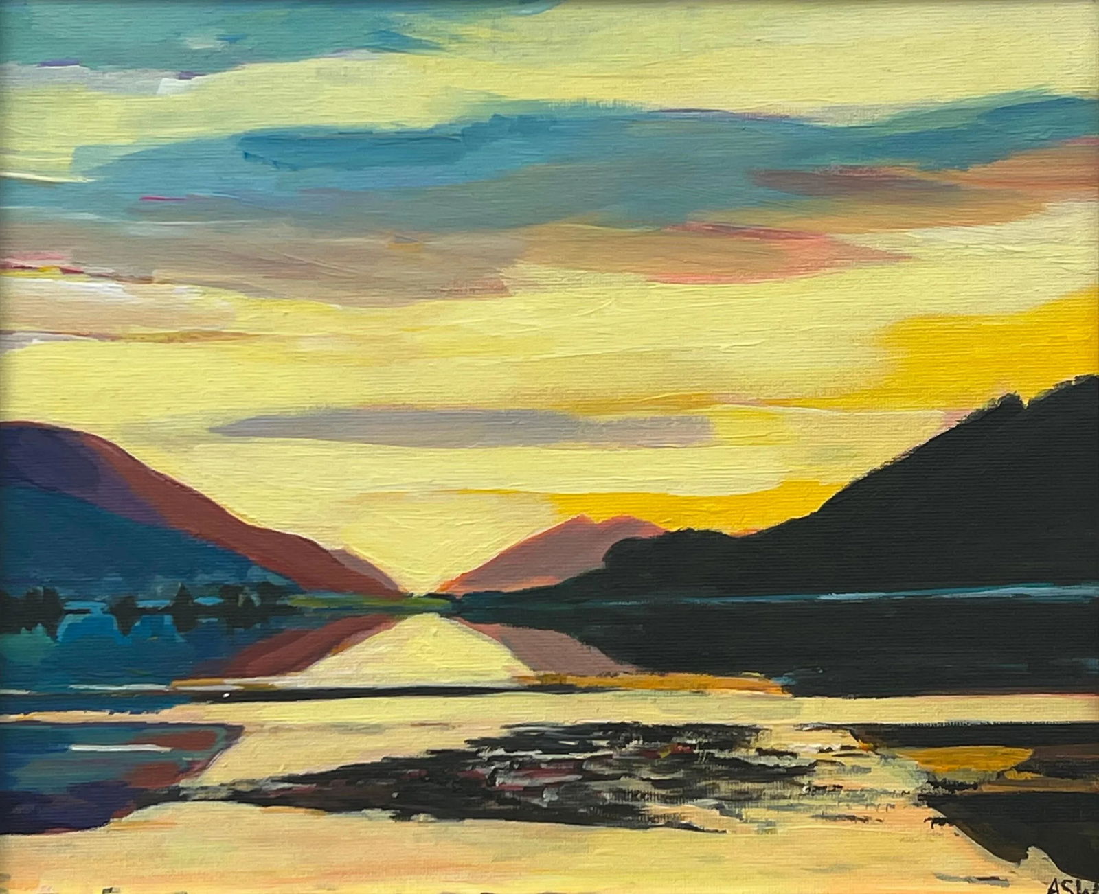 Golden Yellow Landscape Painting of the Scottish Highlands by Contemporary British Artist - 9