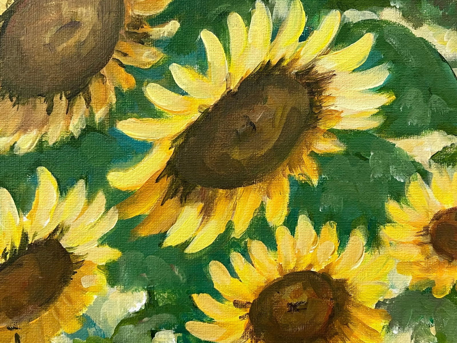 Angela Wakefield Golden Yellow Sunflowers Study on Green Background by Contemporary Artist, 2023 - 10