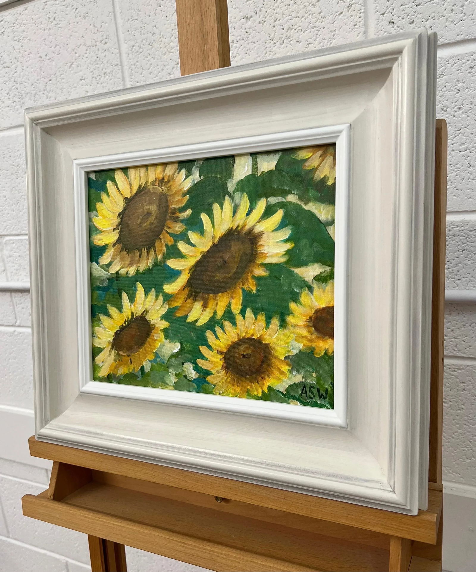 Angela Wakefield Golden Yellow Sunflowers Study on Green Background by Contemporary Artist, 2023 - 4