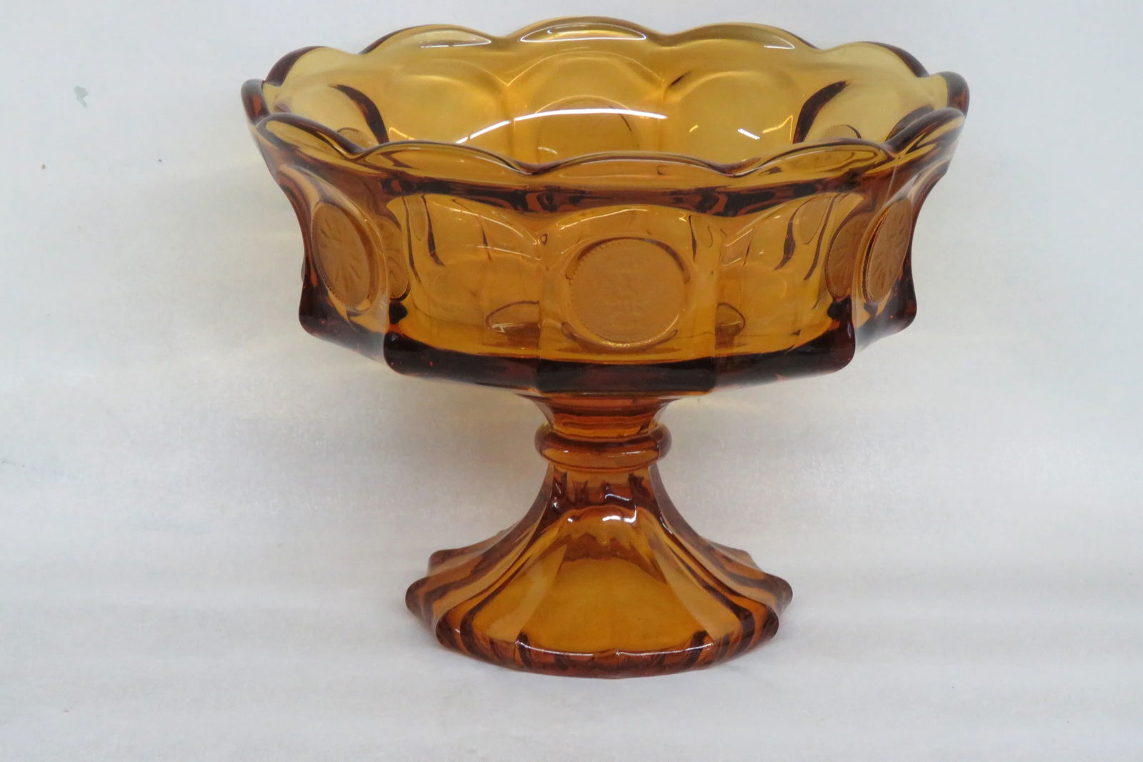 Fostoria Coin Glass Amber Color Large Footed Compote Fruit Bowl - 2