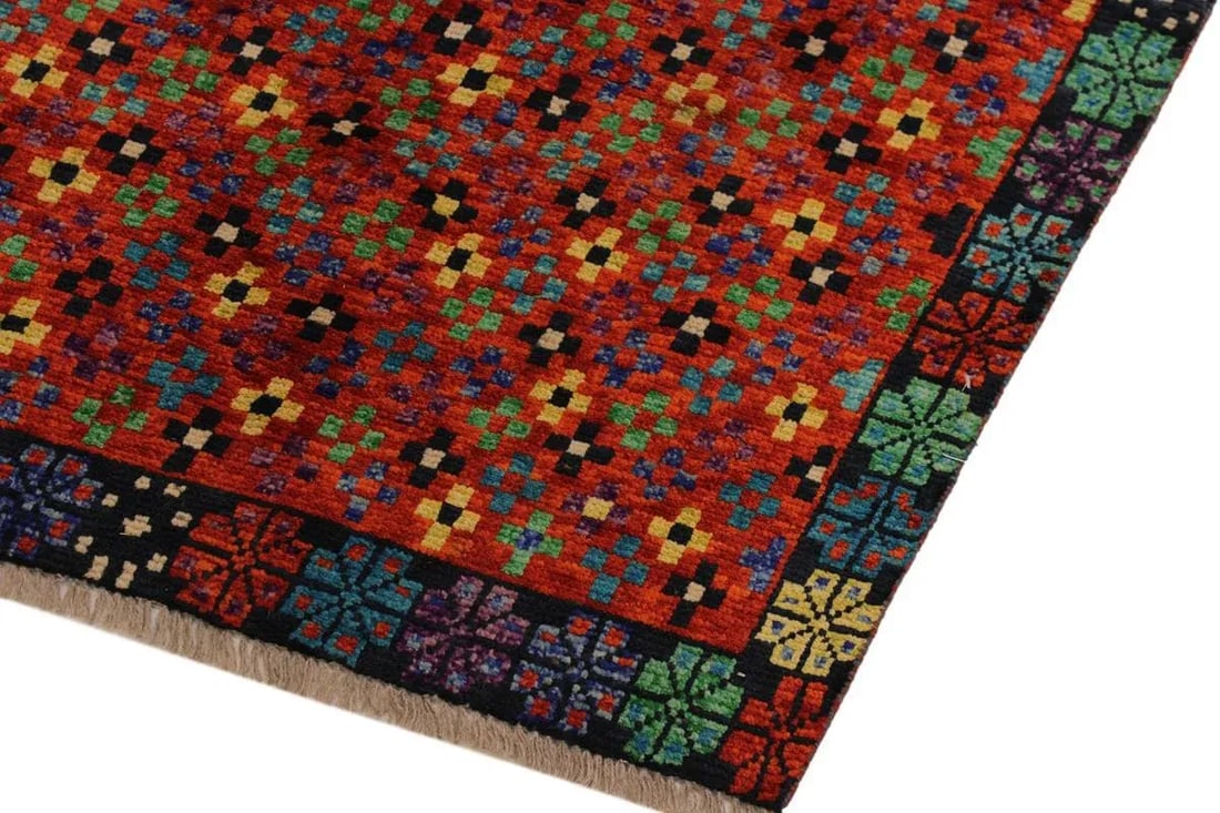 1990s Tribal Balouchi Orange/Black Wool Rug - 3'4" X 4'9" - 7