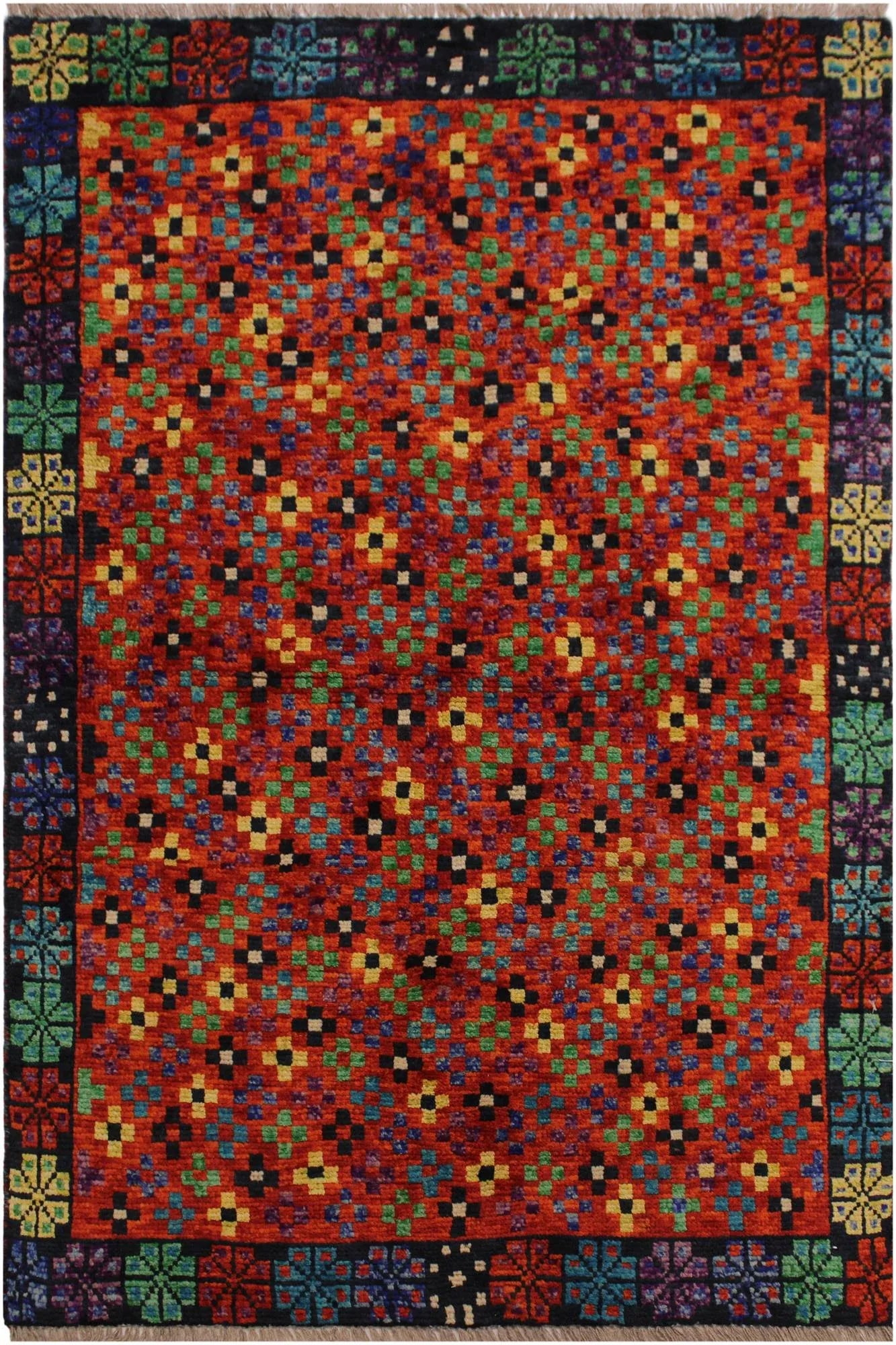 1990s Tribal Balouchi Orange/Black Wool Rug - 3'4" X 4'9" - 8