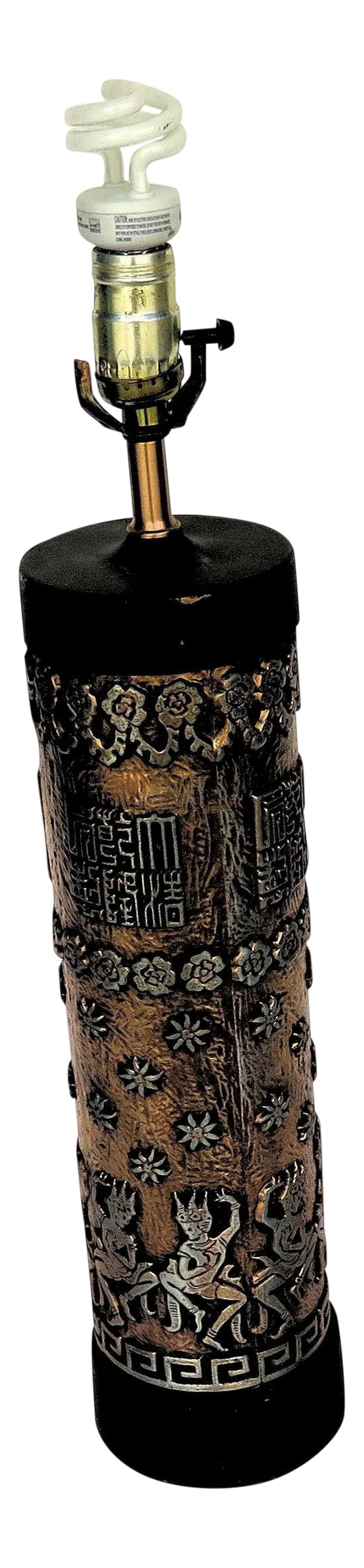 1960's Asian Motif Gold and Silver Table Lamp (1 of 6)