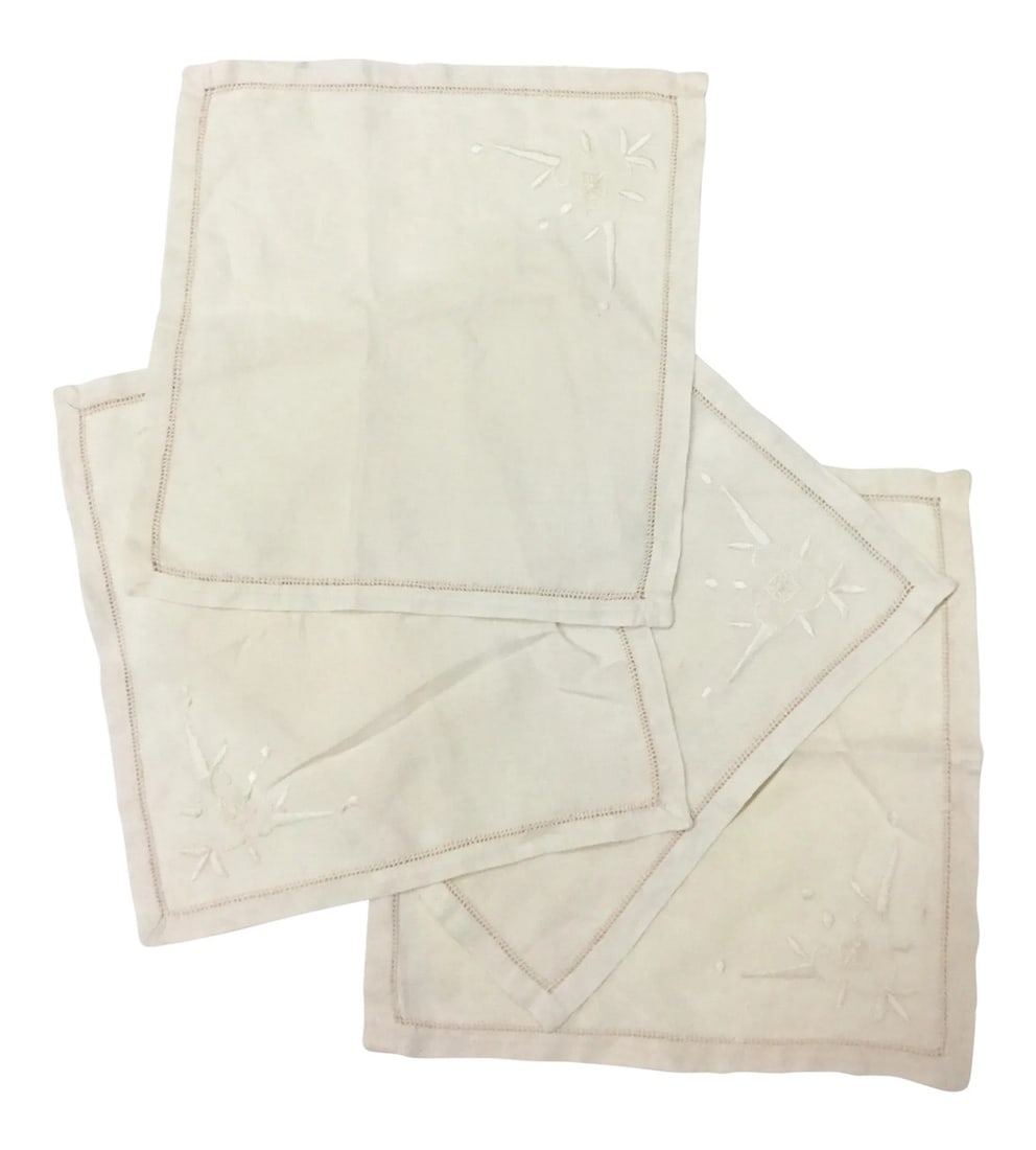 Early 20th Century Antique Linen Cocktail Napkins - Set of 4 (1 of 9)