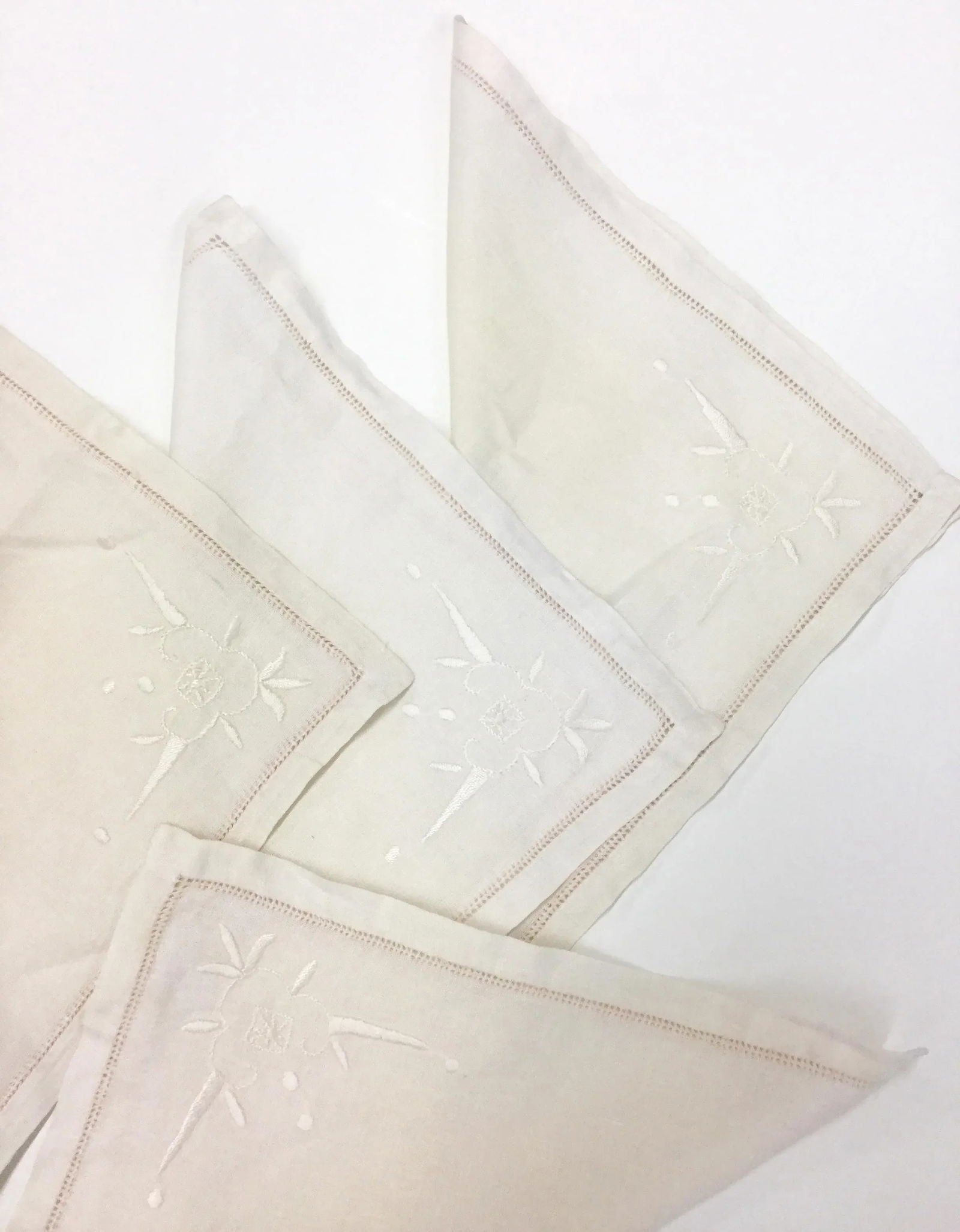 Early 20th Century Antique Linen Cocktail Napkins - Set of 4 - 3