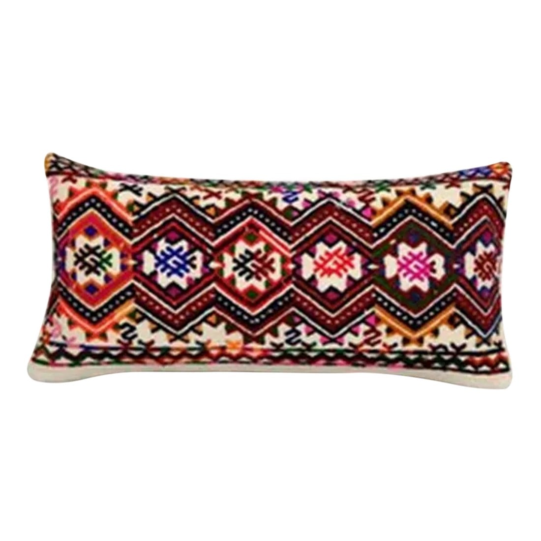Turkish Jajim Kilim Pillow Cover: Turkish Jajim Kilim Pillow Cover These beautiful 12" x 24" pillow covers were made from an authentic, vintage Turkish rug handwoven in the 1960s. Bright colors of wool adorn the front of the pillow an