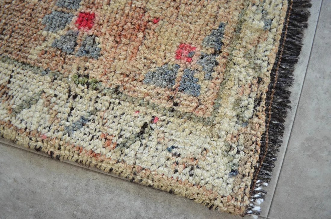 Hand Made Yastik Rug Distressed Low Pile Petite Rug Faded Mat - 19'' X 36'' - 6