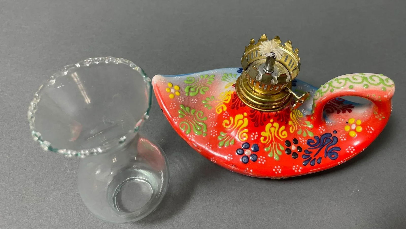Aladdin Style Handmade Red Ceramic Turkish Oil Lamp - 11