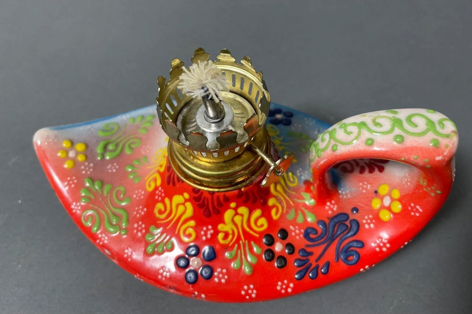 Aladdin Style Handmade Red Ceramic Turkish Oil Lamp - 12