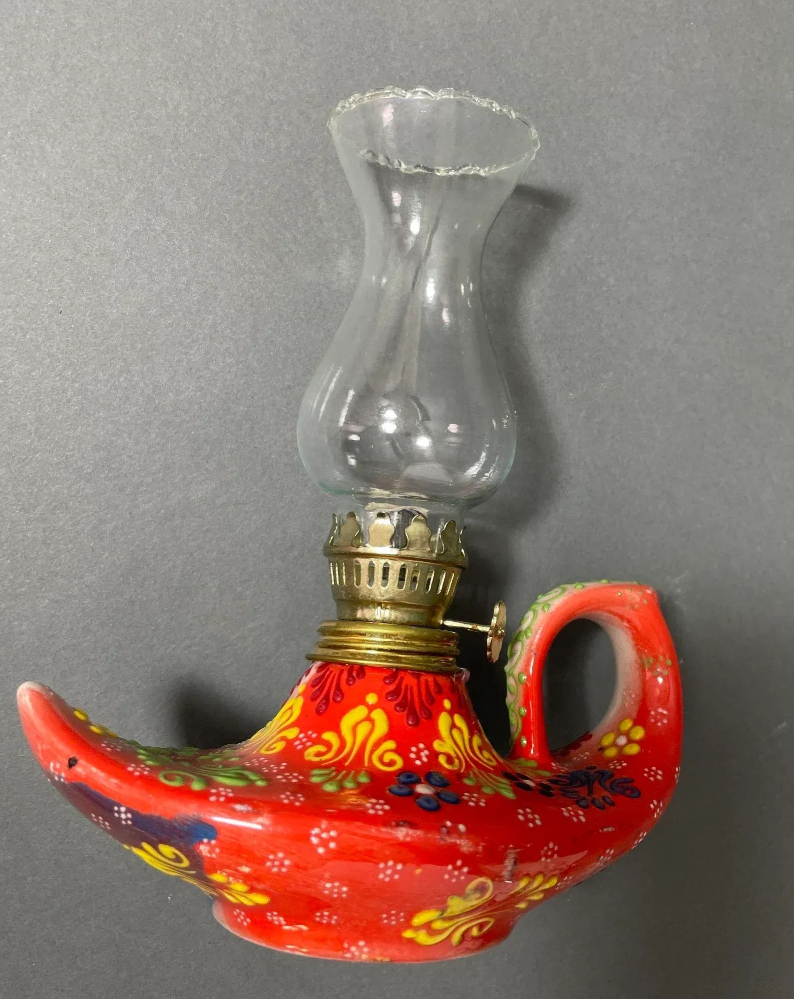 Aladdin Style Handmade Red Ceramic Turkish Oil Lamp - 5