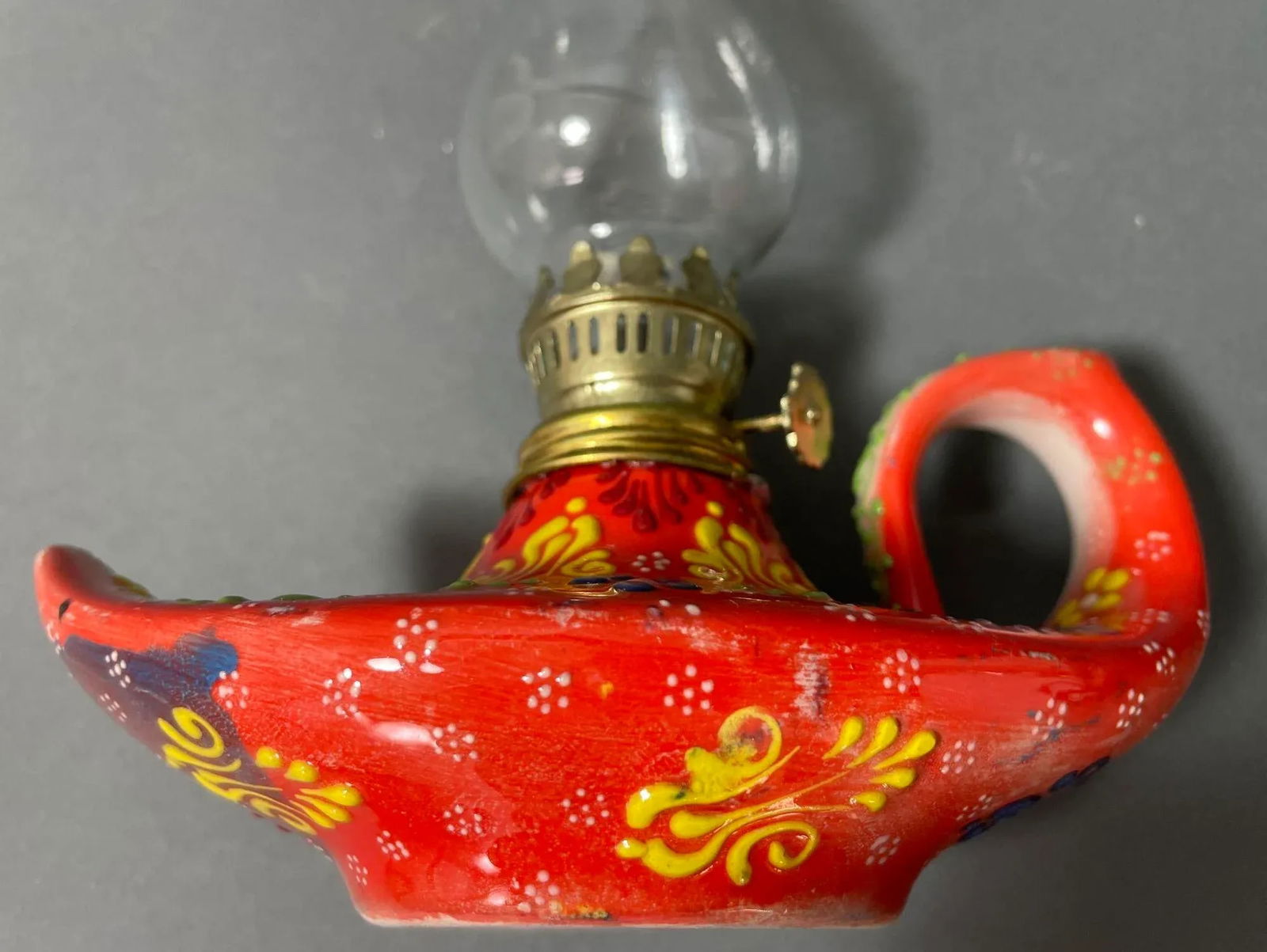 Aladdin Style Handmade Red Ceramic Turkish Oil Lamp - 7