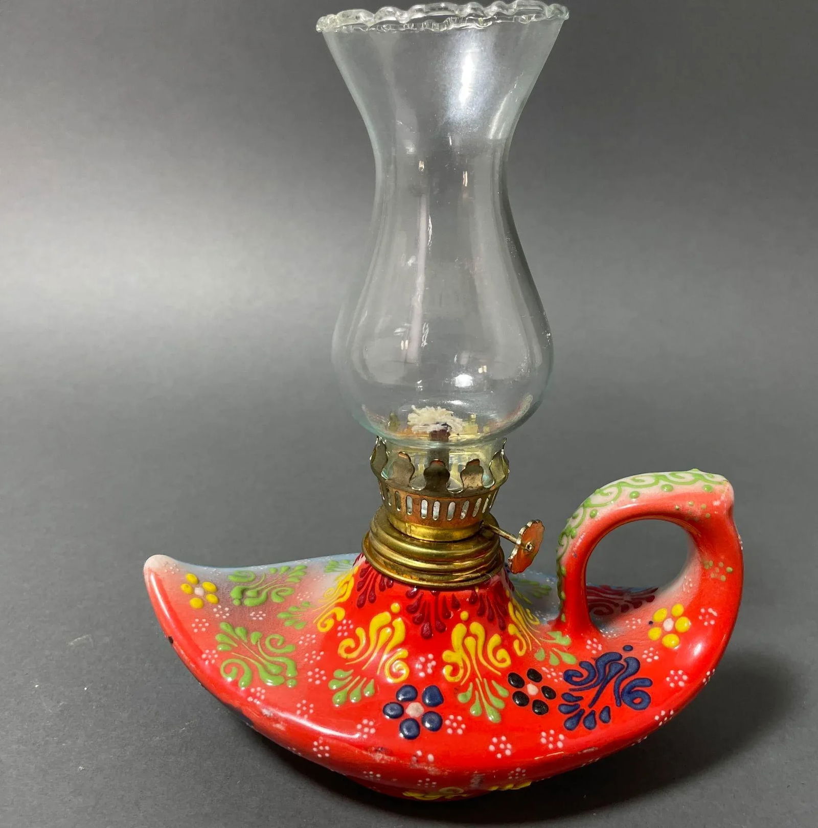 Aladdin Style Handmade Red Ceramic Turkish Oil Lamp - 8
