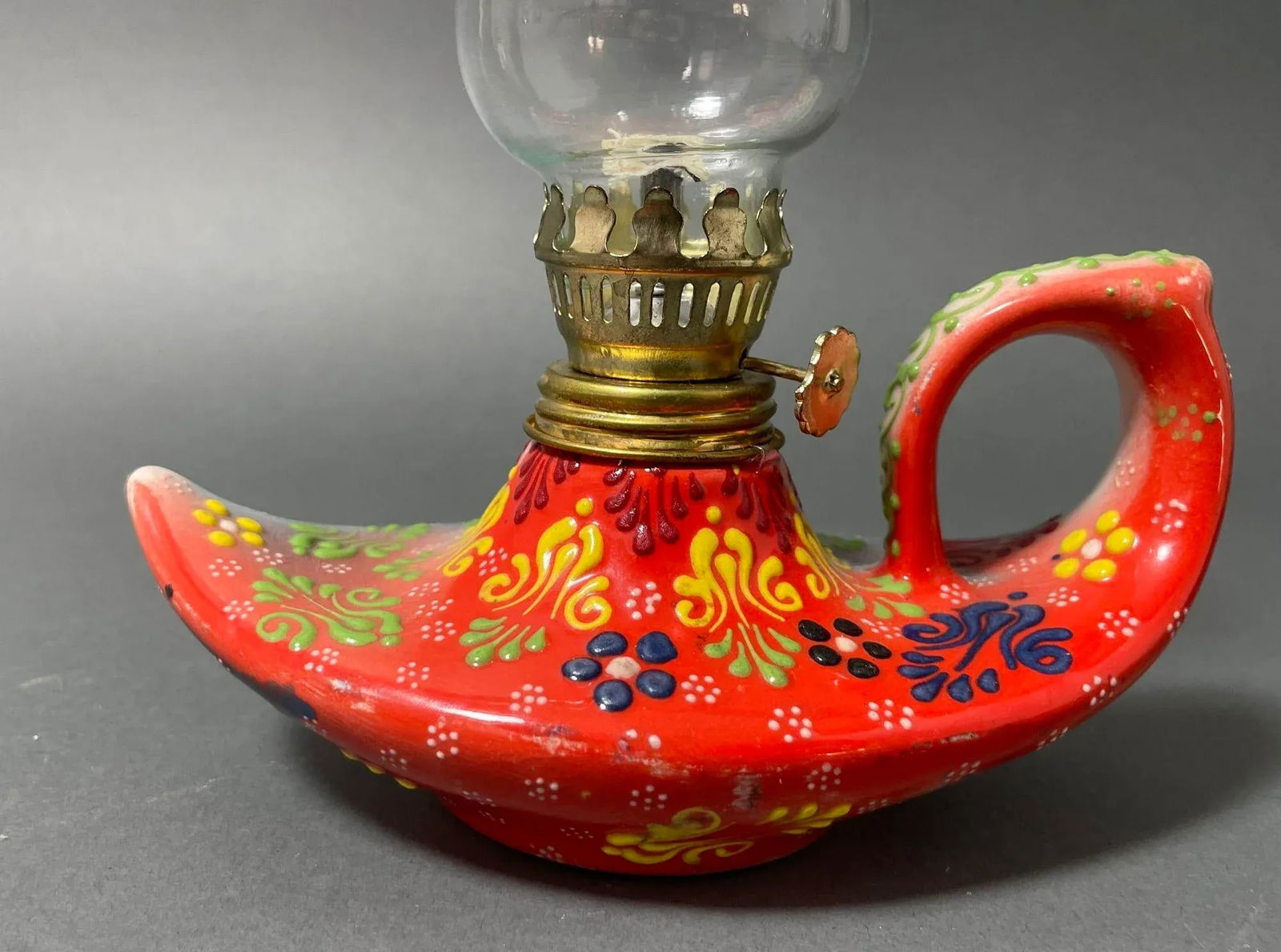 Aladdin Style Handmade Red Ceramic Turkish Oil Lamp - 9