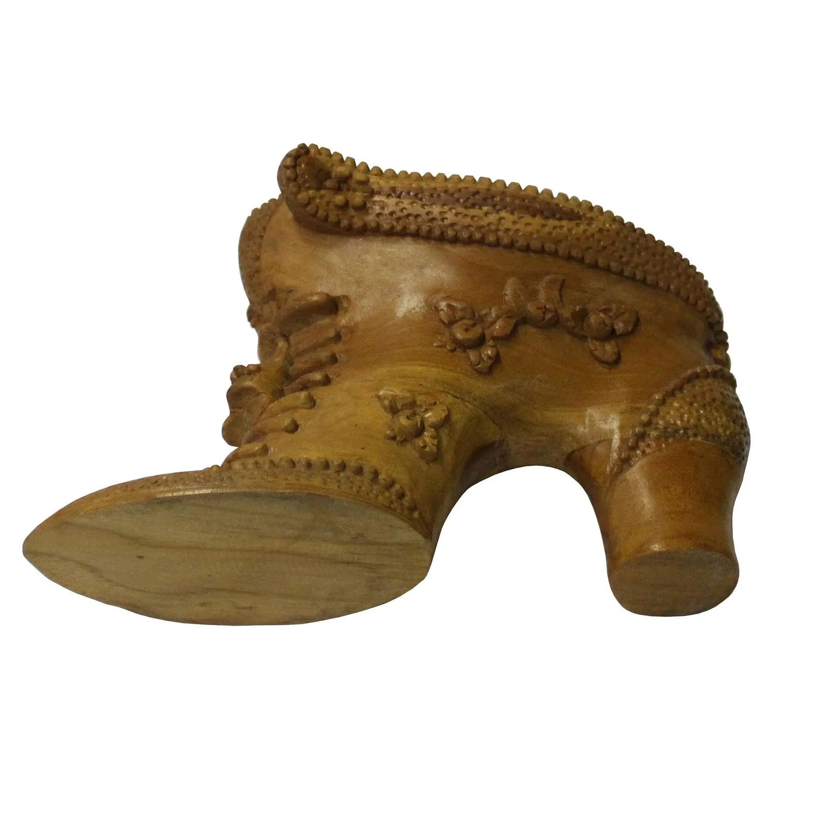 Chinese Oriental Wood Carved Heel Shape Display Figure - 3