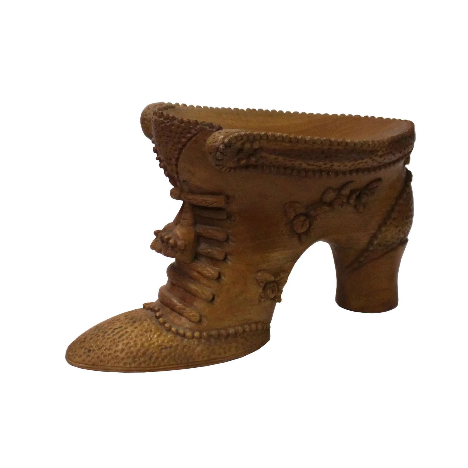 Chinese Oriental Wood Carved Heel Shape Display Figure - 4