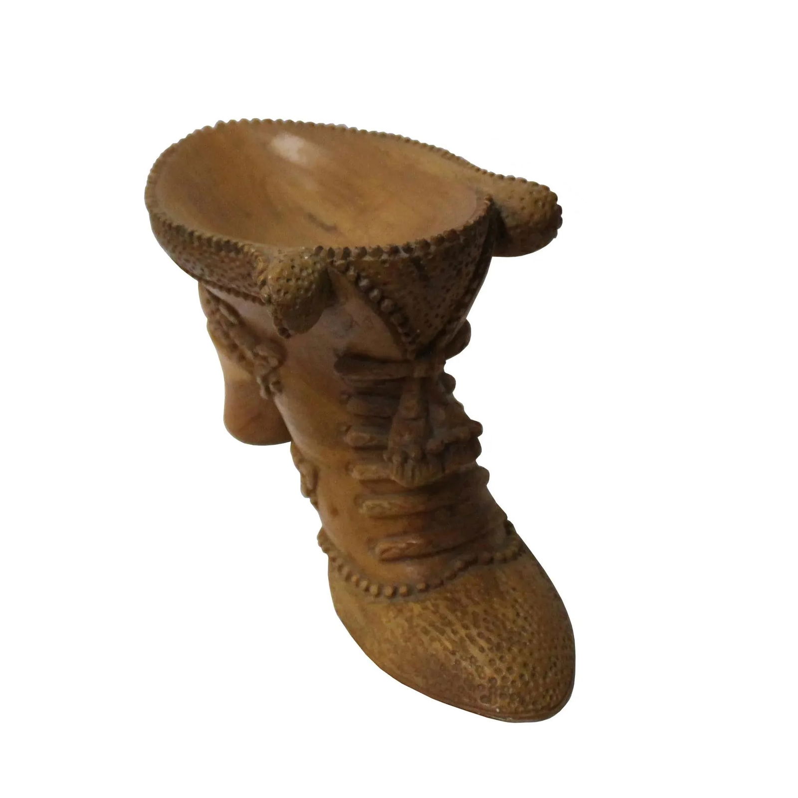 Chinese Oriental Wood Carved Heel Shape Display Figure - 5