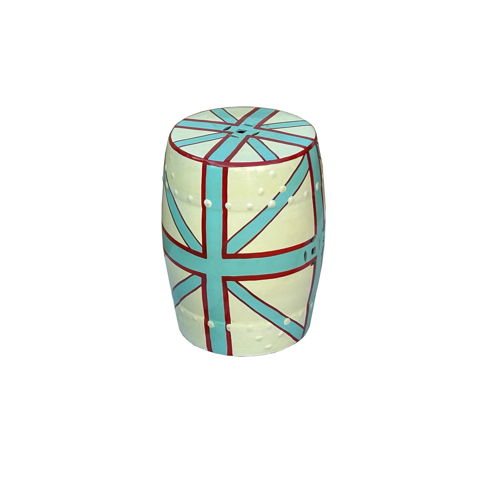 Light Celadon Base Turquoise Cross Line Round Porcelain Stool Table - 3