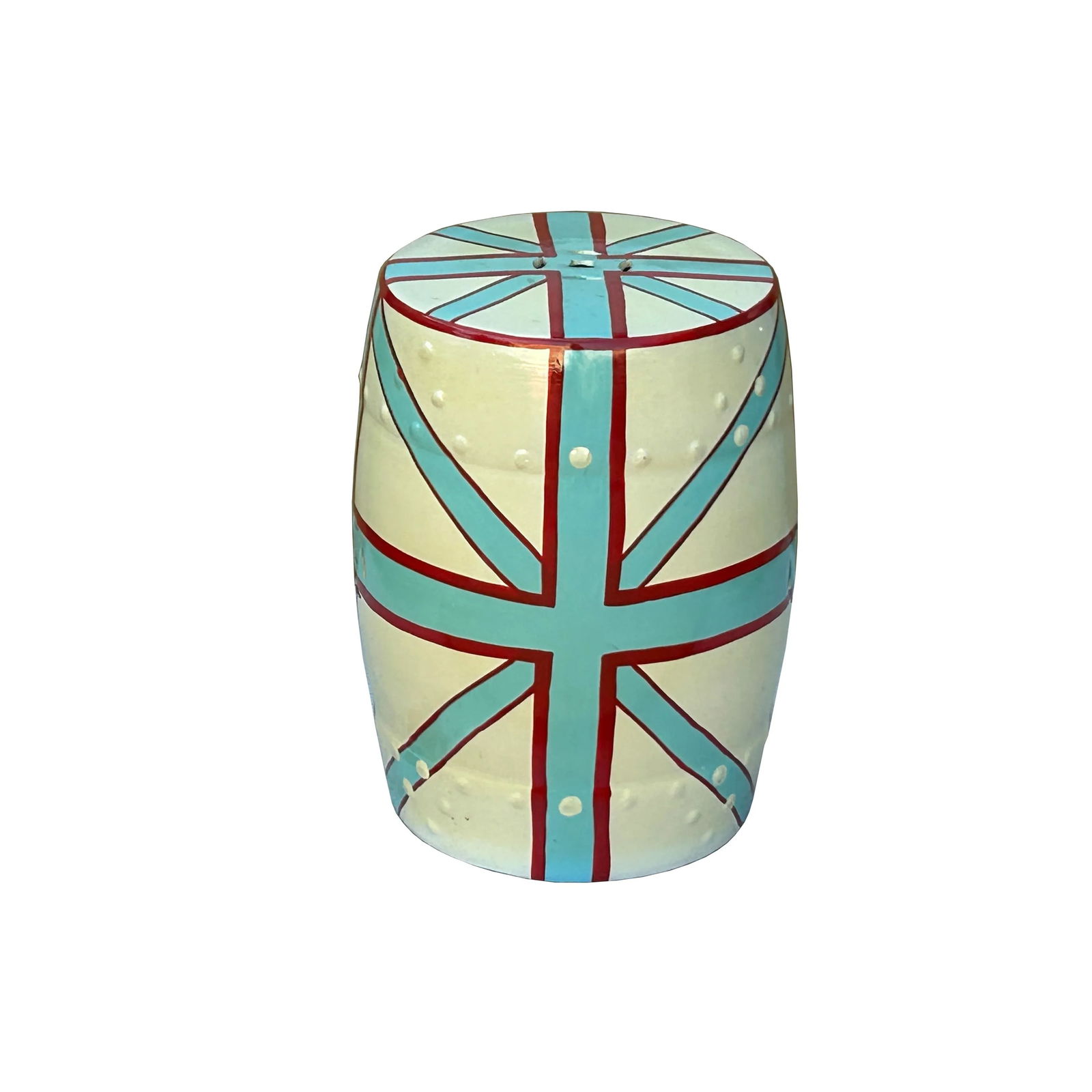 Light Celadon Base Turquoise Cross Line Round Porcelain Stool Table - 5