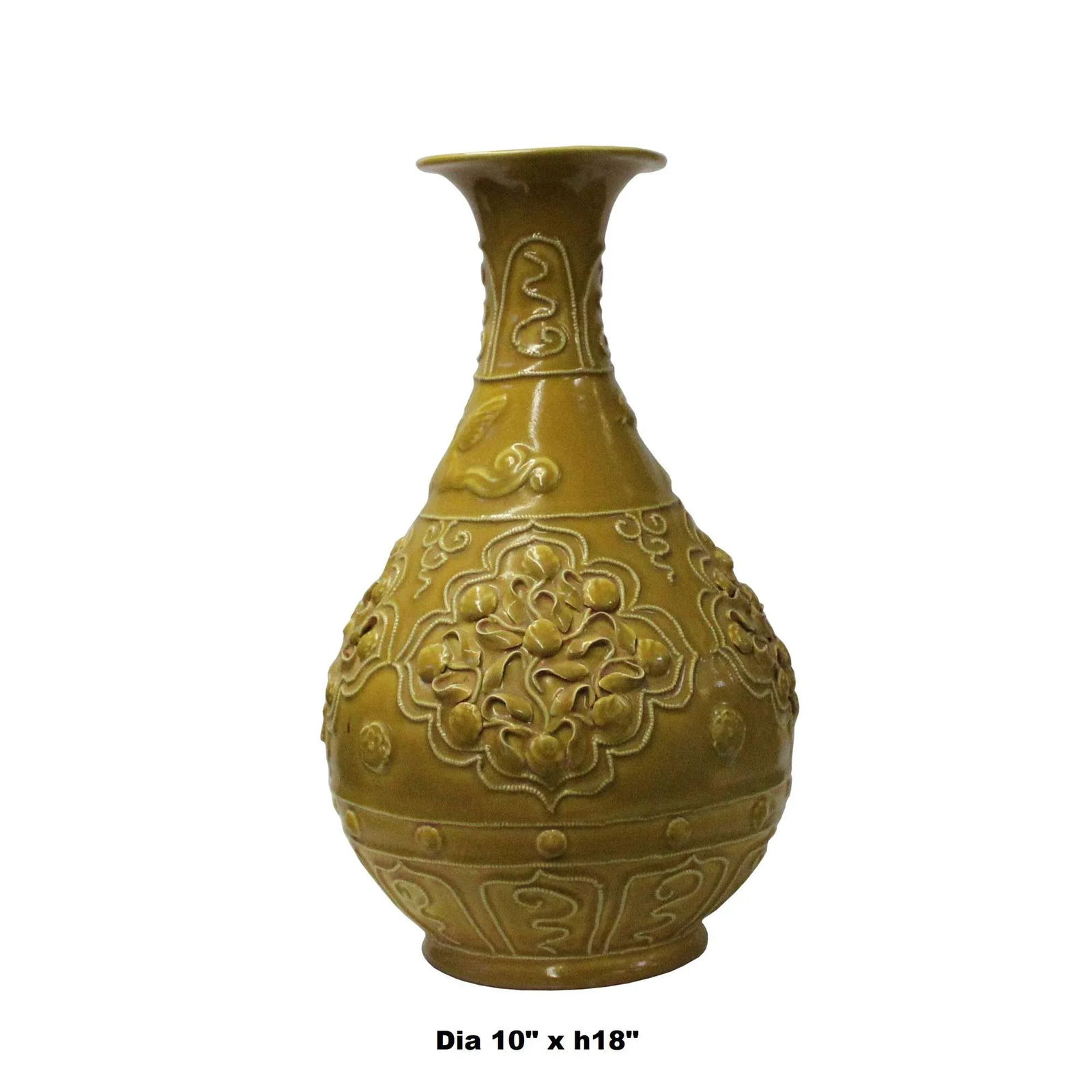 Handmade Ceramic Yellow Dimensional Flower Pattern Vase - 2