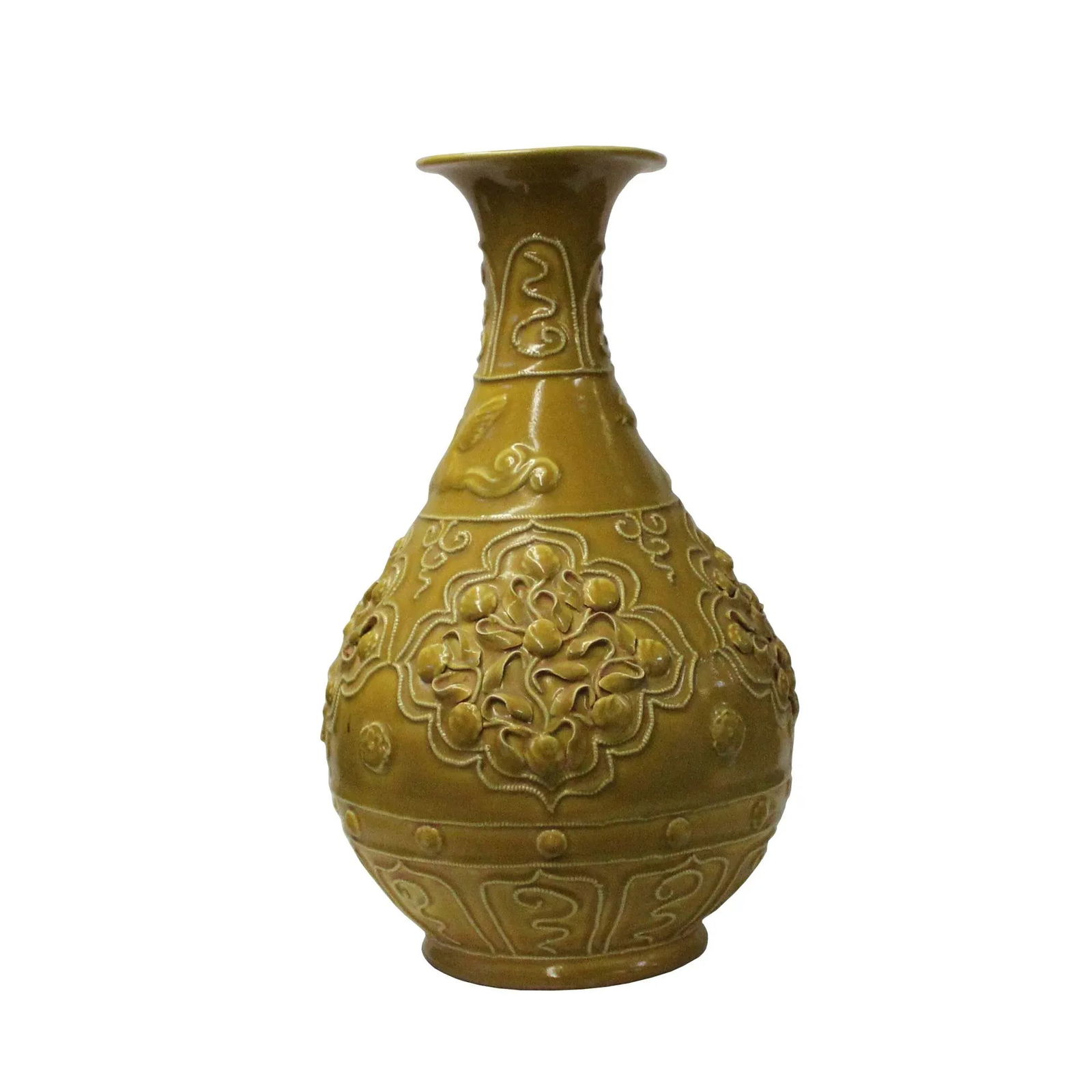 Handmade Ceramic Yellow Dimensional Flower Pattern Vase - 3