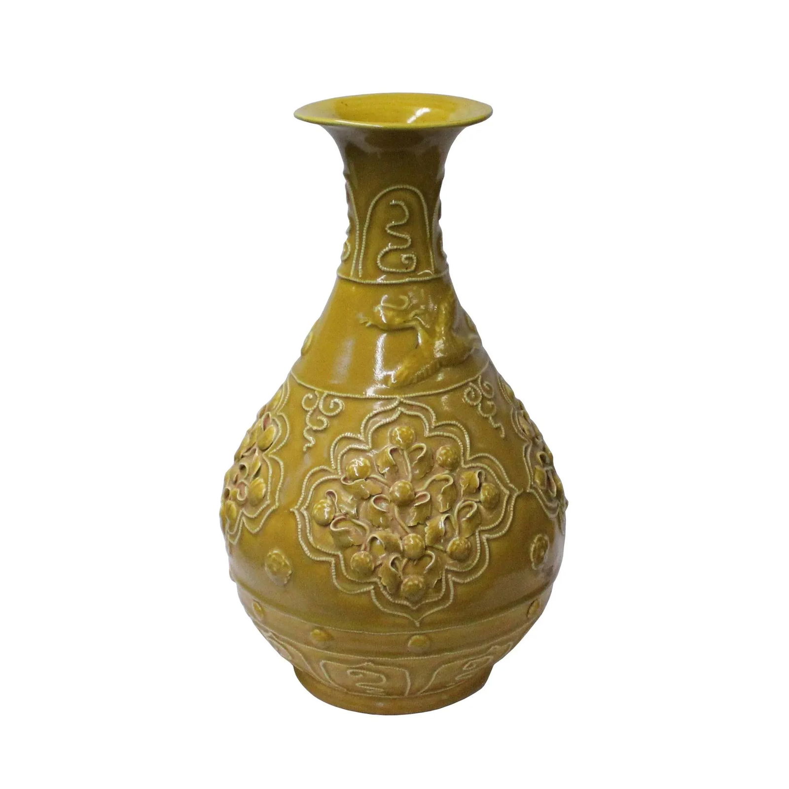 Handmade Ceramic Yellow Dimensional Flower Pattern Vase - 6