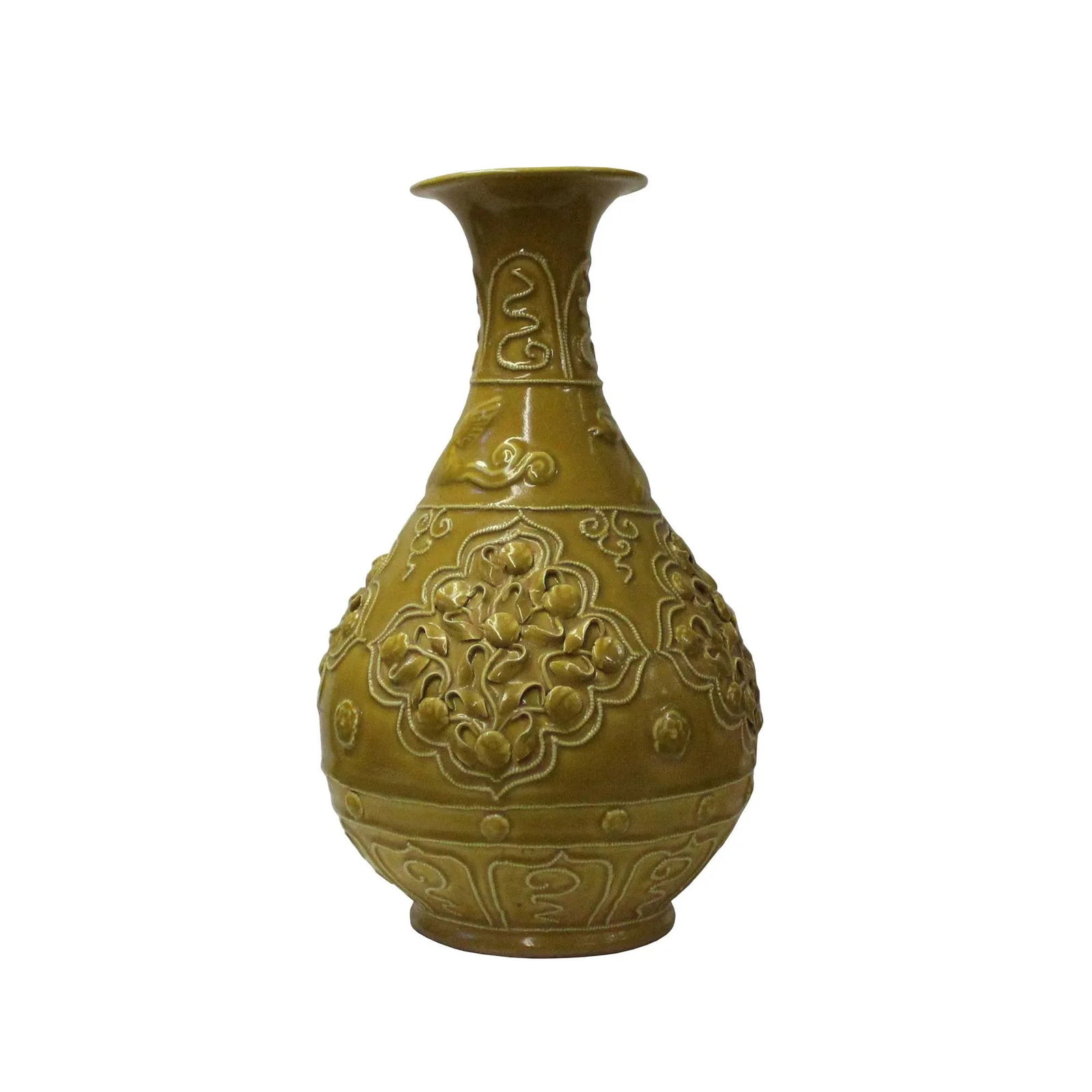 Handmade Ceramic Yellow Dimensional Flower Pattern Vase - 8