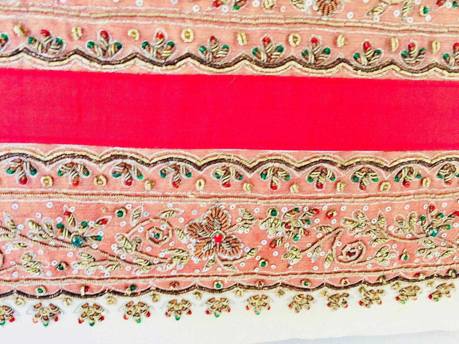 Decorative Ivory Color Silk Throw Pillow Embellished With Beads - 4