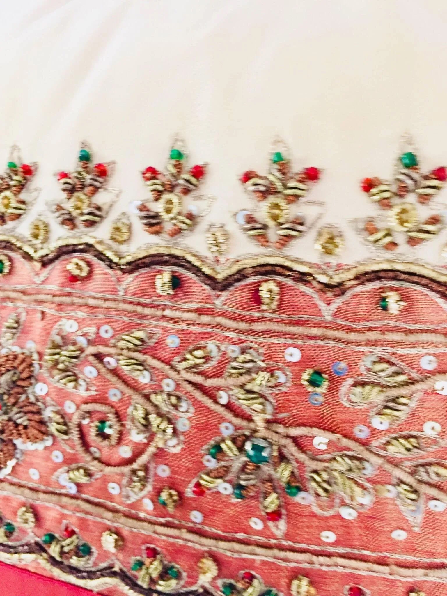 Decorative Ivory Color Silk Throw Pillow Embellished With Beads - 6